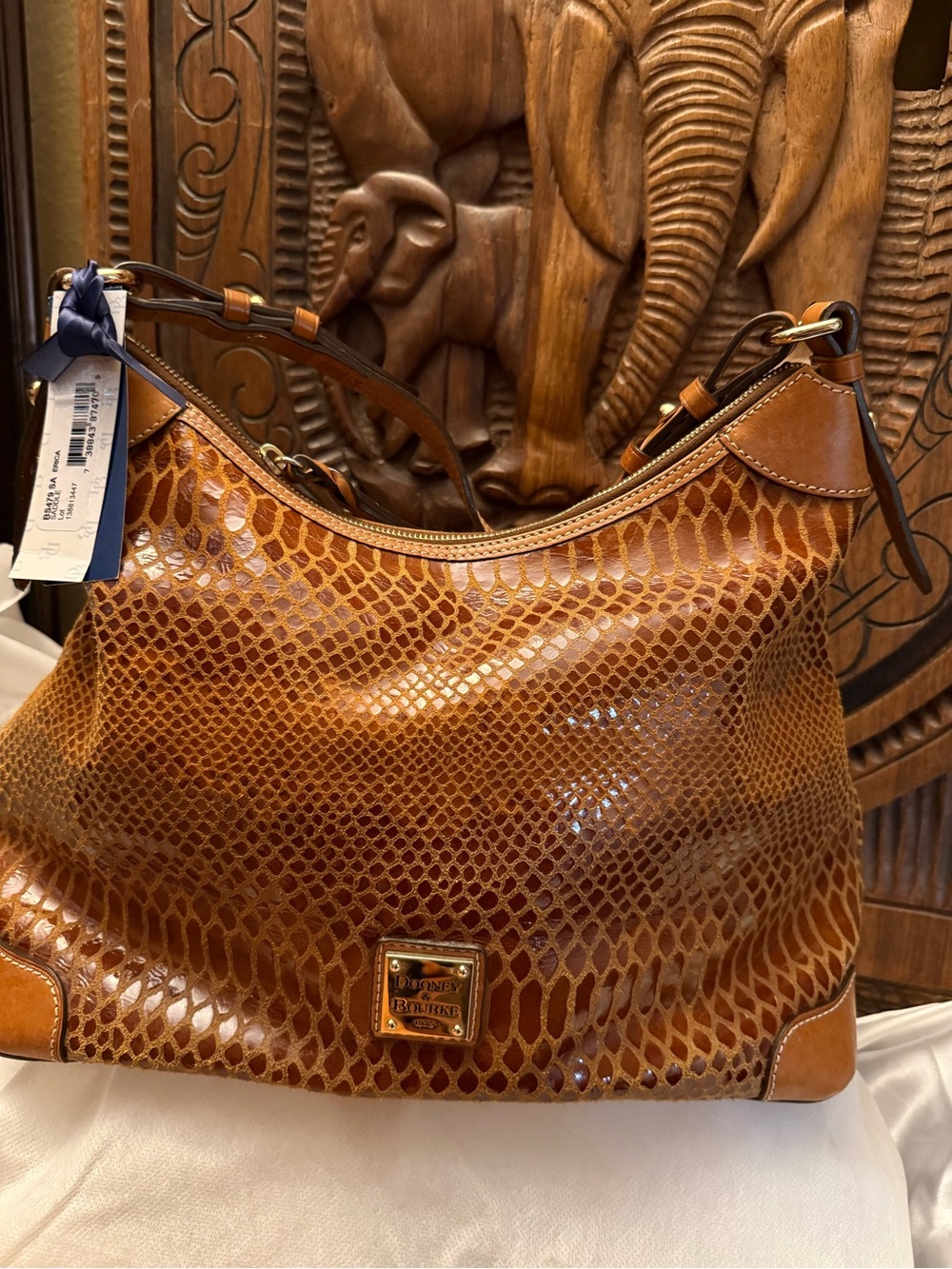 Dooney & Bourke Cognac Python-Embossed Shoulder Bag with Gold Plaque NWT🔥